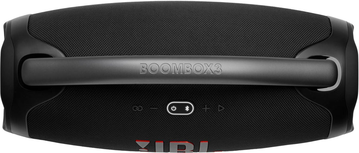 JBL Boombox 3 waterproof and dustproof for rugged outdoor use.