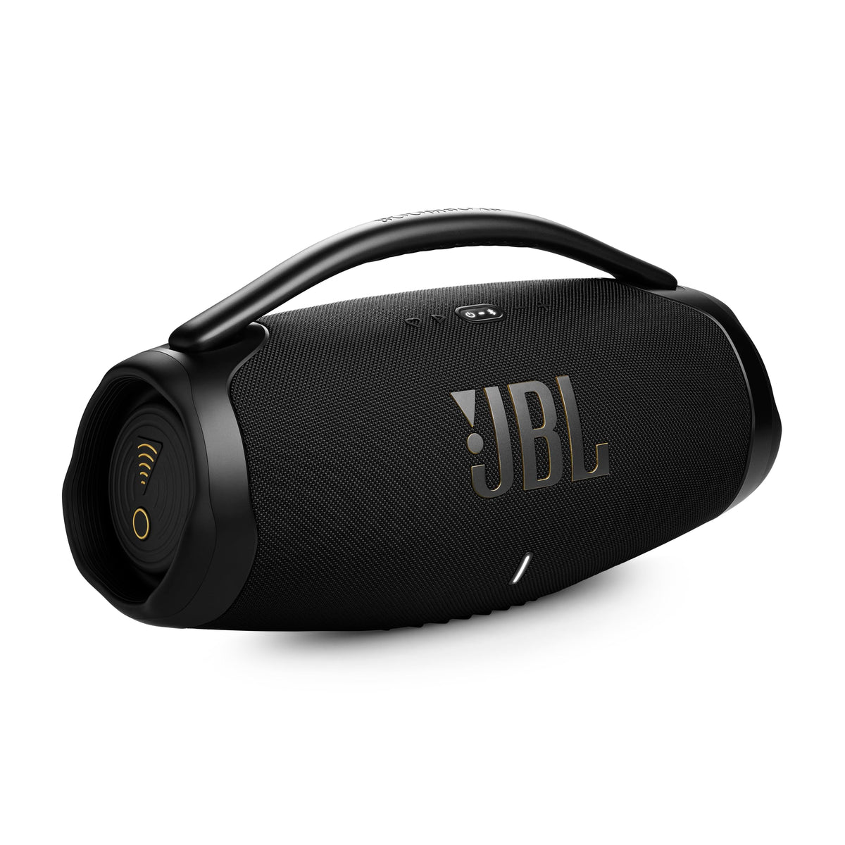 JBL Boombox 3 Wi-Fi front view showcasing bold bass and wide presence.
