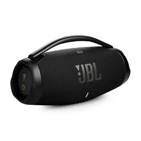 JBL Boombox 3 Wi-Fi front view showcasing bold bass and wide presence.