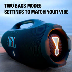 JBL Boombox 4 blue waterproof body showcases poolside listening with confidence.