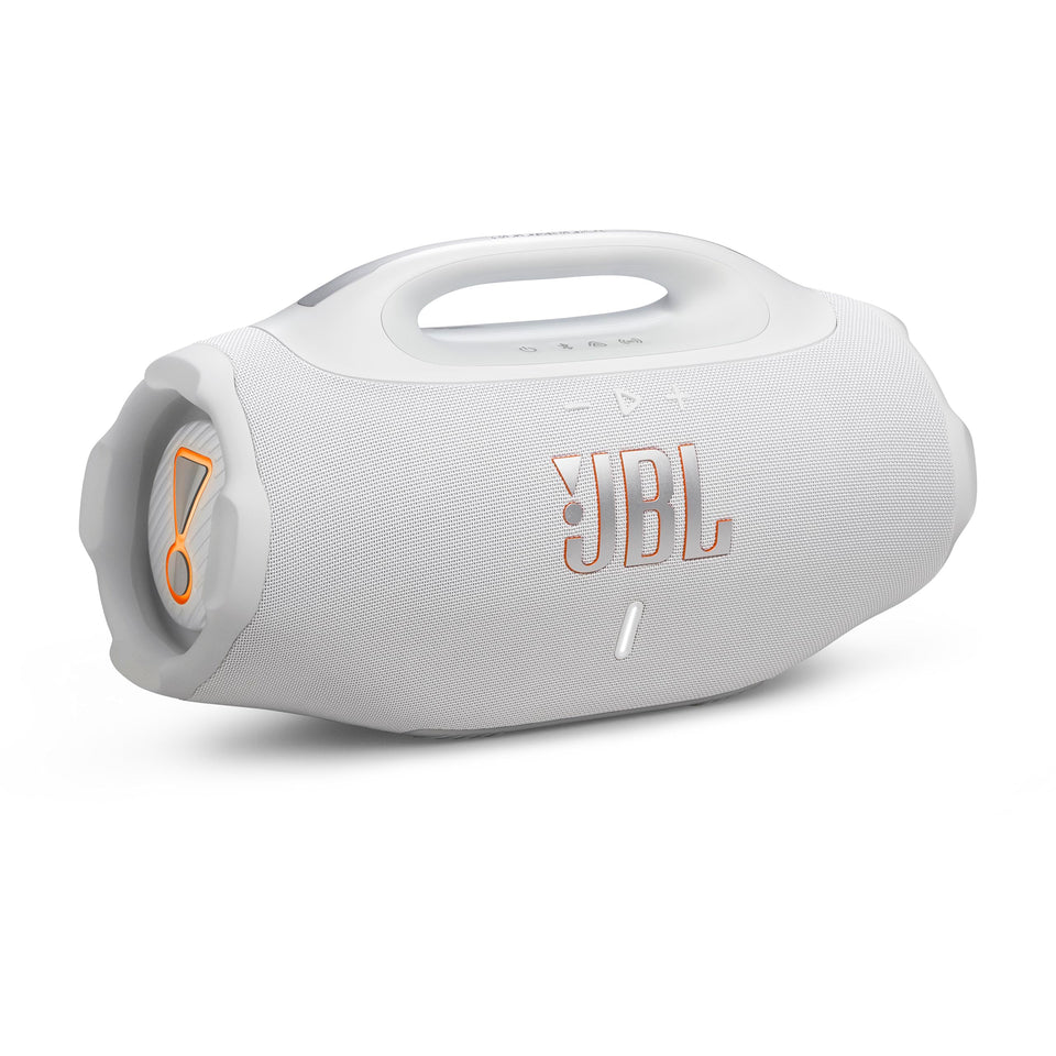 JBL Boombox 4 front view delivers powerful Pro Sound for outdoor gatherings.