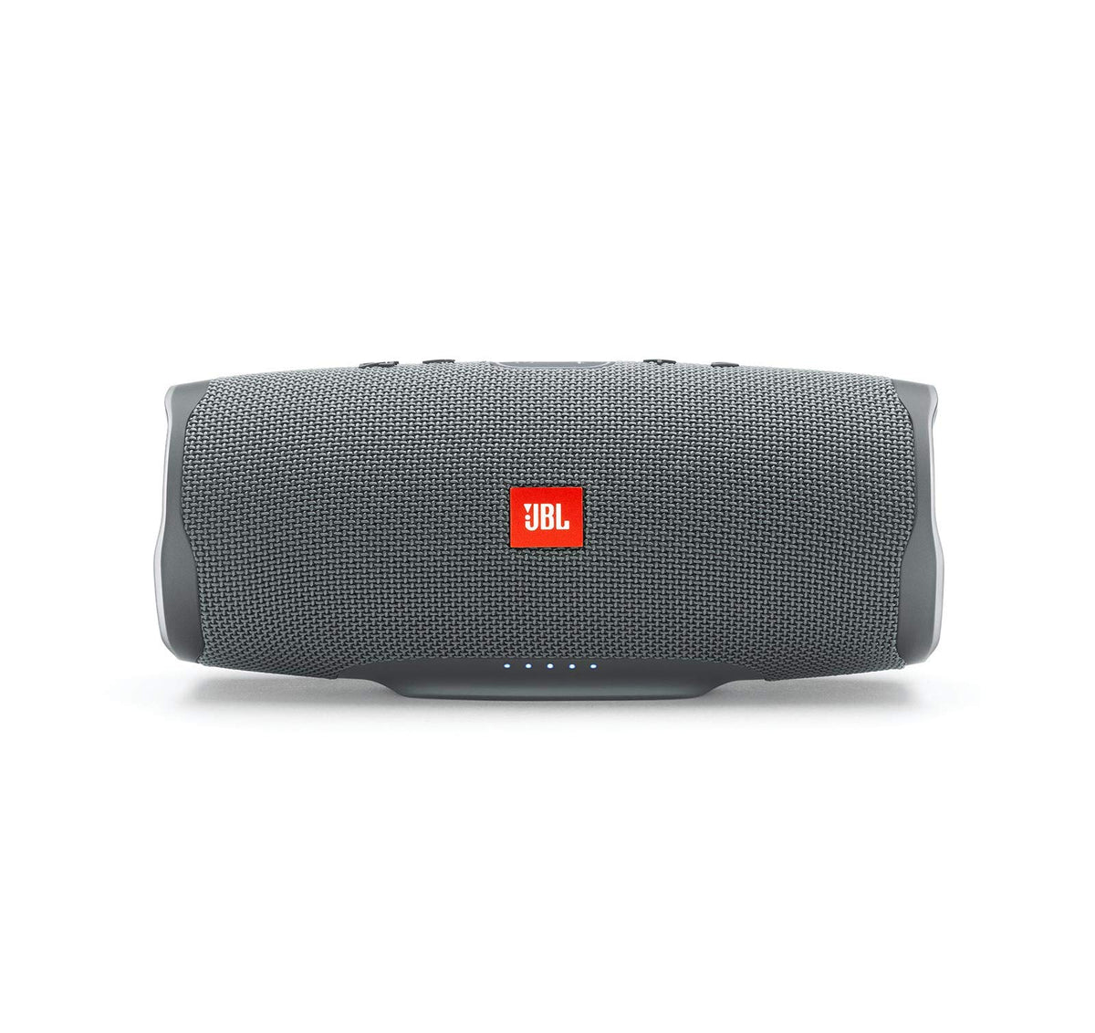 JBL Charge 4 front view showing rugged exterior and deep bass capability.