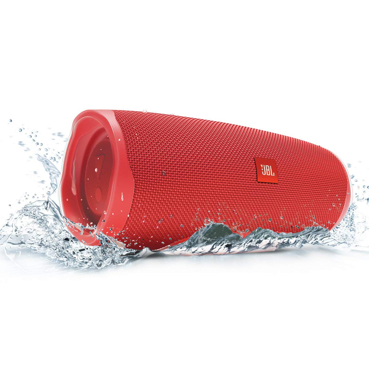 JBL Charge 4 red at the beach for poolside listening with IPX7 durability