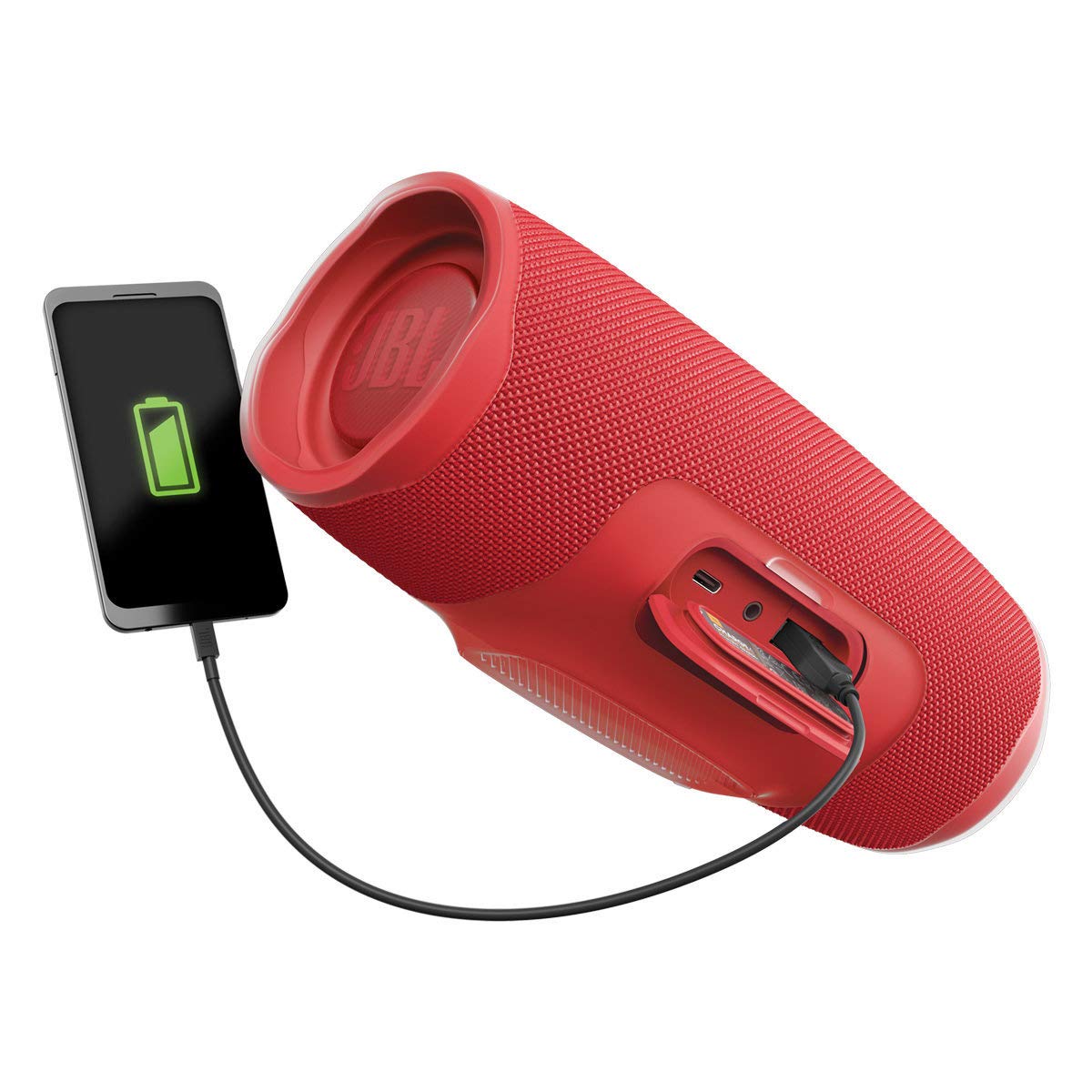 JBL Charge 4 red connected via JBL Connect+ for larger multi-speaker sound