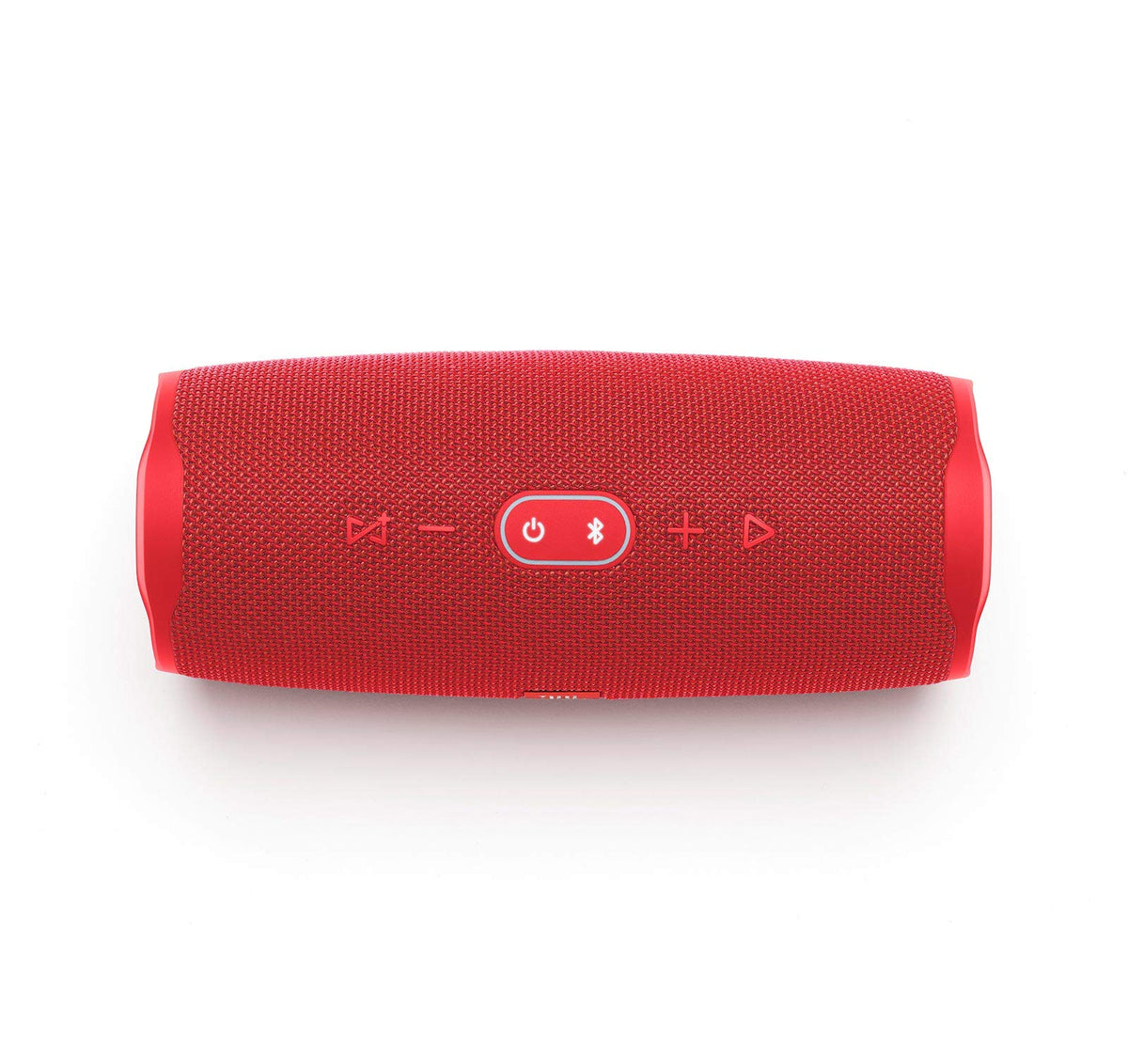 Red rugged housing of the JBL Charge 4 ready for outdoor adventures and splash resistance