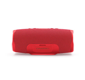 Close-up of red textured shell on the JBL Charge 4 highlights durability for travel