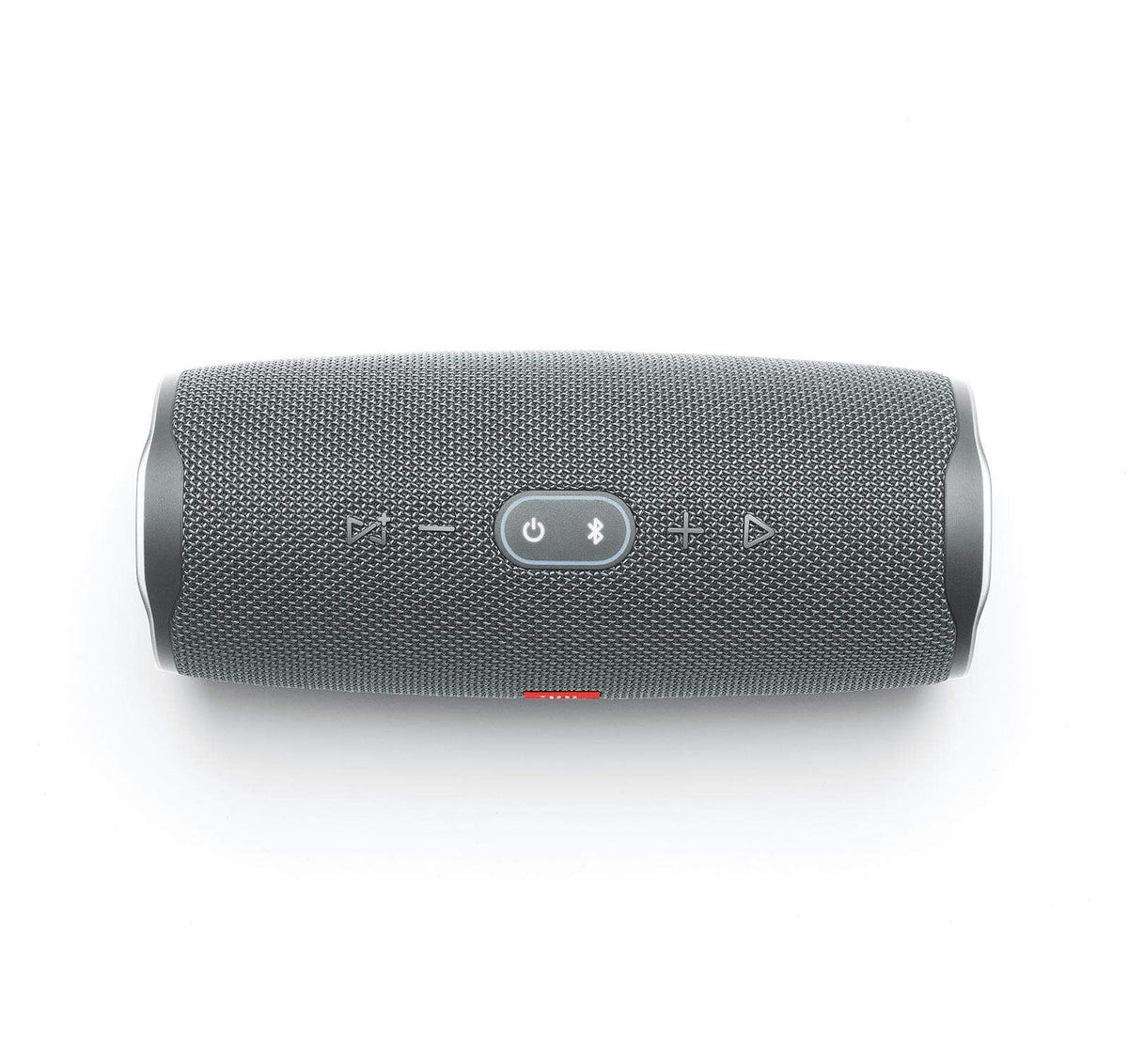 JBL Charge 4 side view highlights IPX7 rugged design for outdoor use.