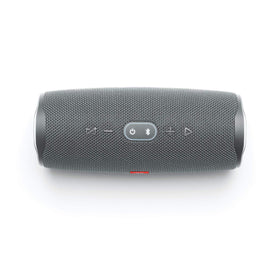 JBL Charge 4 side view highlights IPX7 rugged design for outdoor use.