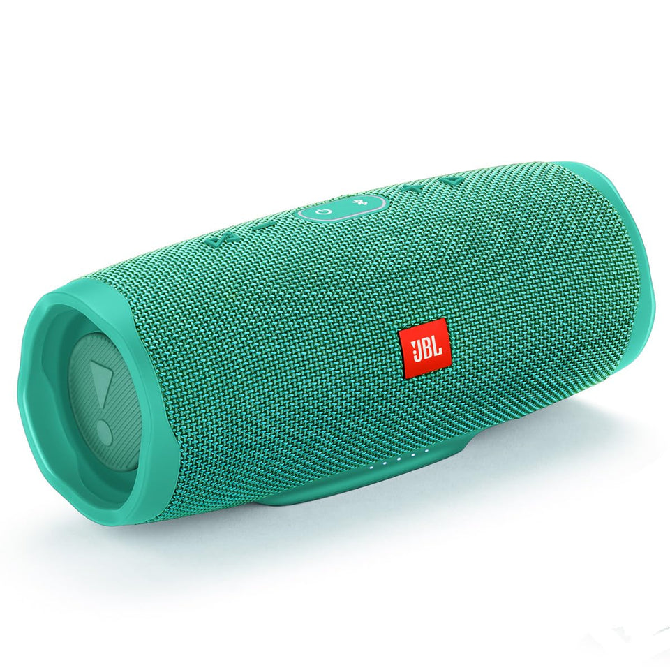 JBL Charge 4 teal front view for on-the-go listening with powerful sound.
