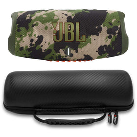 JBL Charge 5 green camo hero image showcasing rugged waterproof design for outdoor listening.