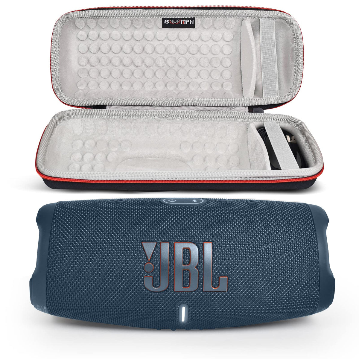 JBL Charge 5 portable speaker in action delivering rich sound outdoors
