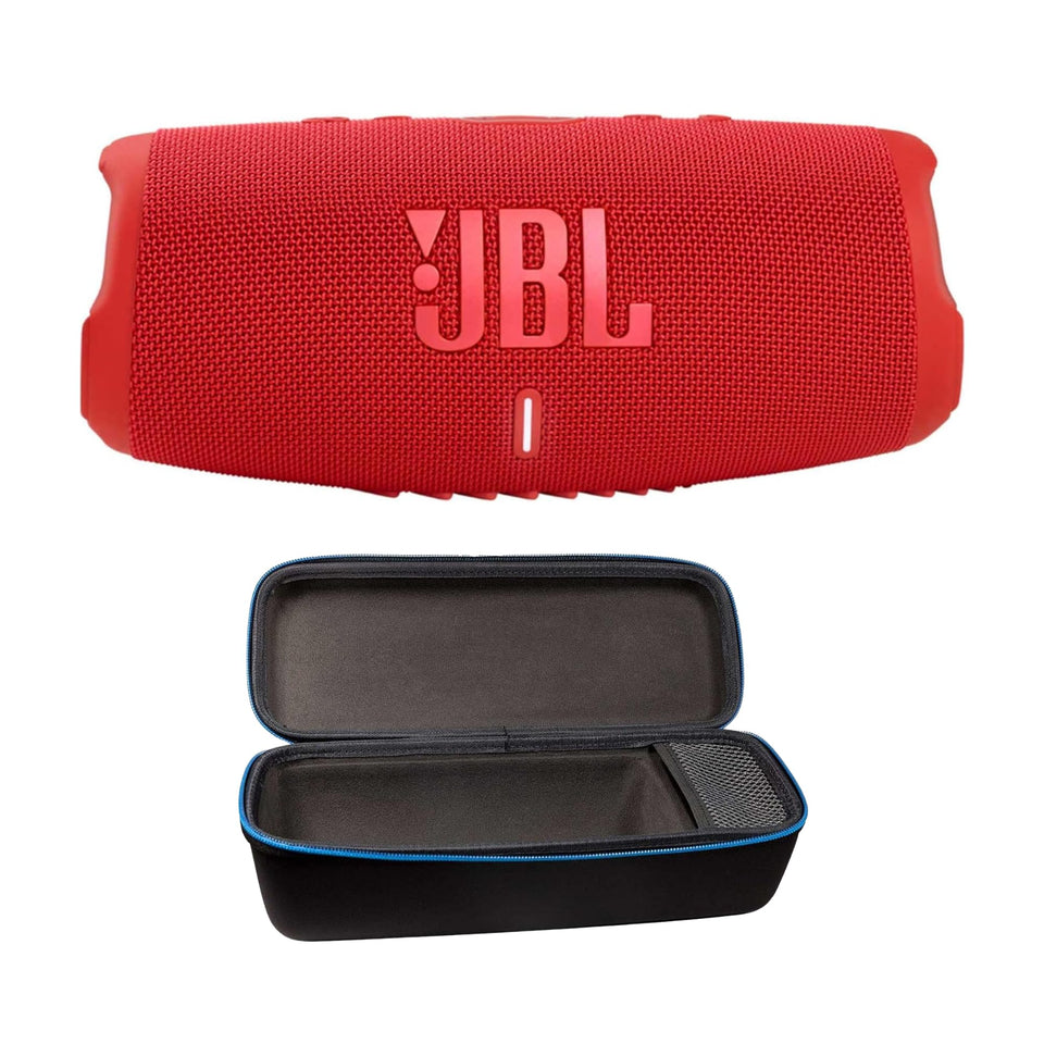 JBL Charge 5 red front view ready for outdoor listening and powerful sound.