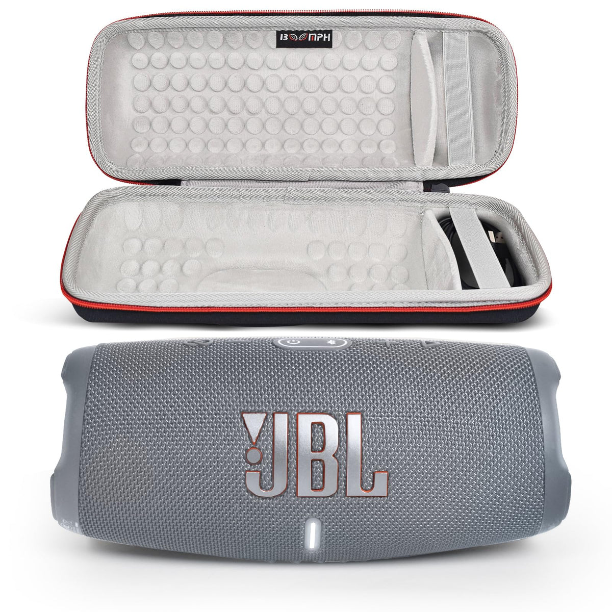 JBL Charge 5 speaker front view, delivering bold outdoor sound.