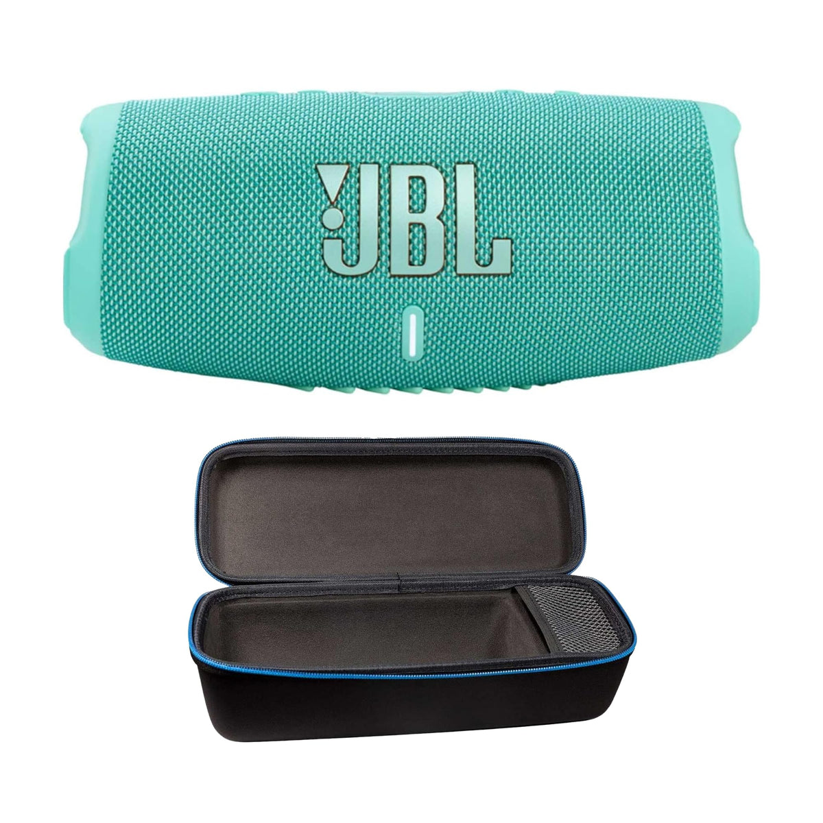 JBL Charge 5 teal bundle with divvi hardshell case for outdoor listening and protection