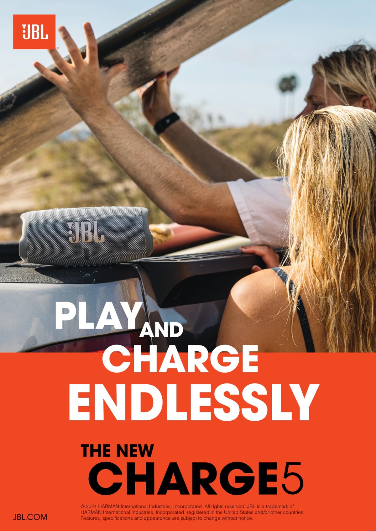 JBL Charge 5 Teal PartyBoost enabled for expanding sound with other speakers.