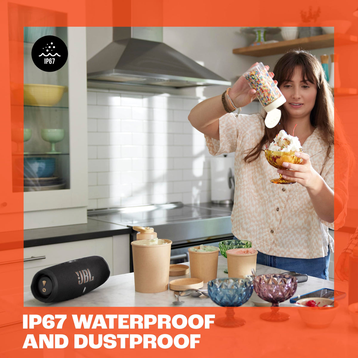 JBL Charge 5 Wi‑Fi smart audio optimization adapts to surroundings.
