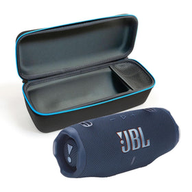 JBL Charge 6 blue speaker front view showing bold bass-ready design for outdoors