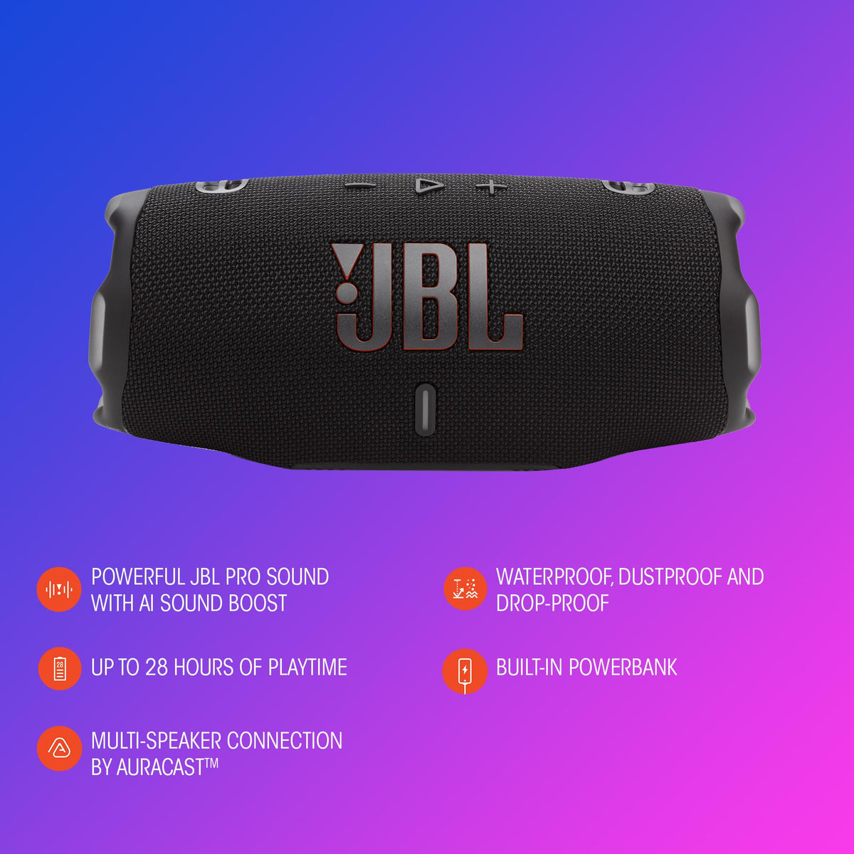 JBL Charge 6 built-in-powerbank powers devices on the go