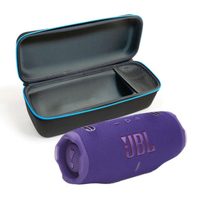 JBL Charge 6 purple front view delivers bold bass for outdoor gatherings.
