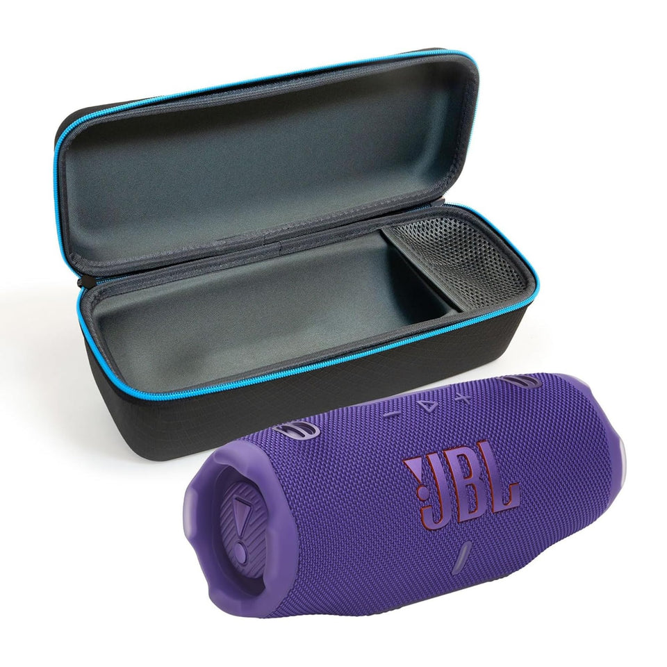 JBL Charge 6 purple front view delivers bold bass for outdoor gatherings.