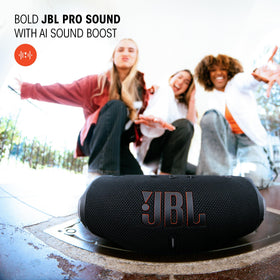 JBL Charge 6 side view highlights compact body with large grip strap