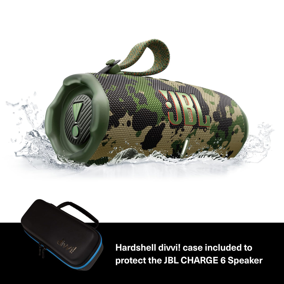 JBL Charge 6 Squad AI Sound Boost visual emphasis for enhanced audio.