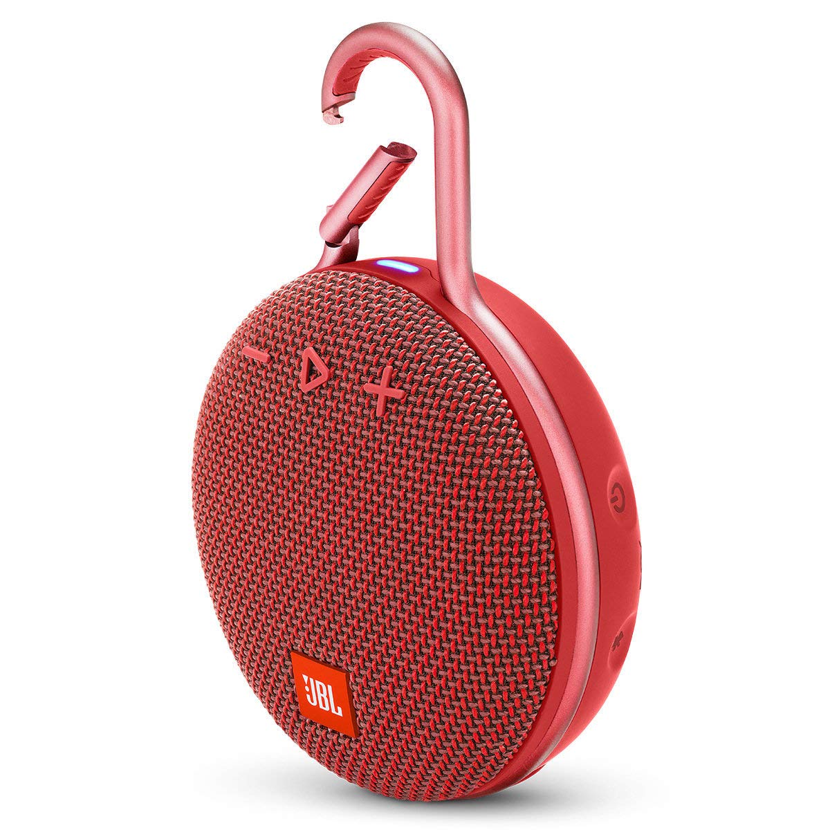 JBL Clip 3 red front view showing compact speaker and grills for clear sound