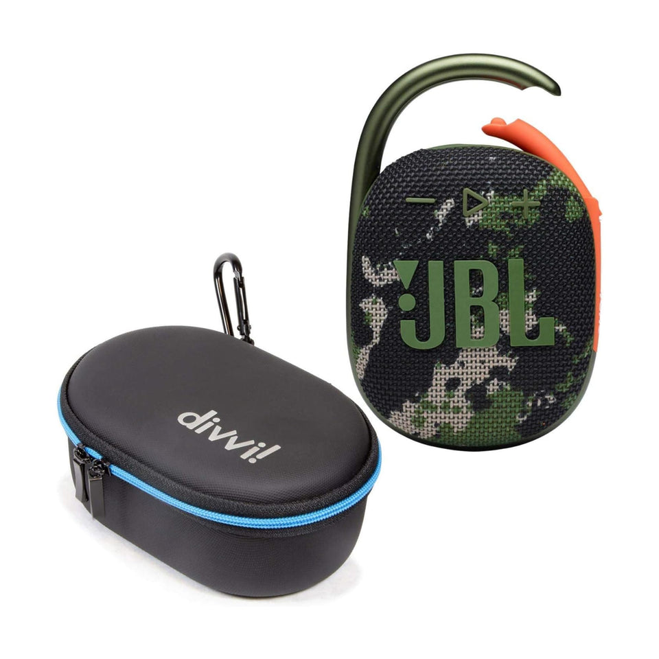 JBL Clip 4 camouflage front view for portable outdoor listening.