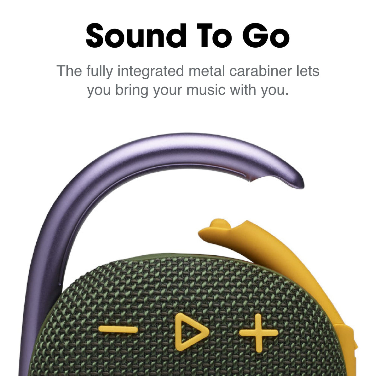 JBL Clip 4 Green carabiner attachment for secure outdoor carrying.