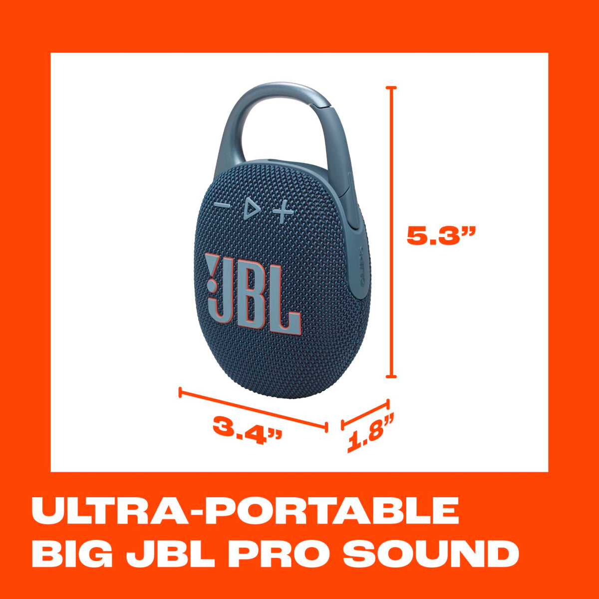 JBL Clip 5 Auracast pairing expands sound with other speakers for bigger spaces.