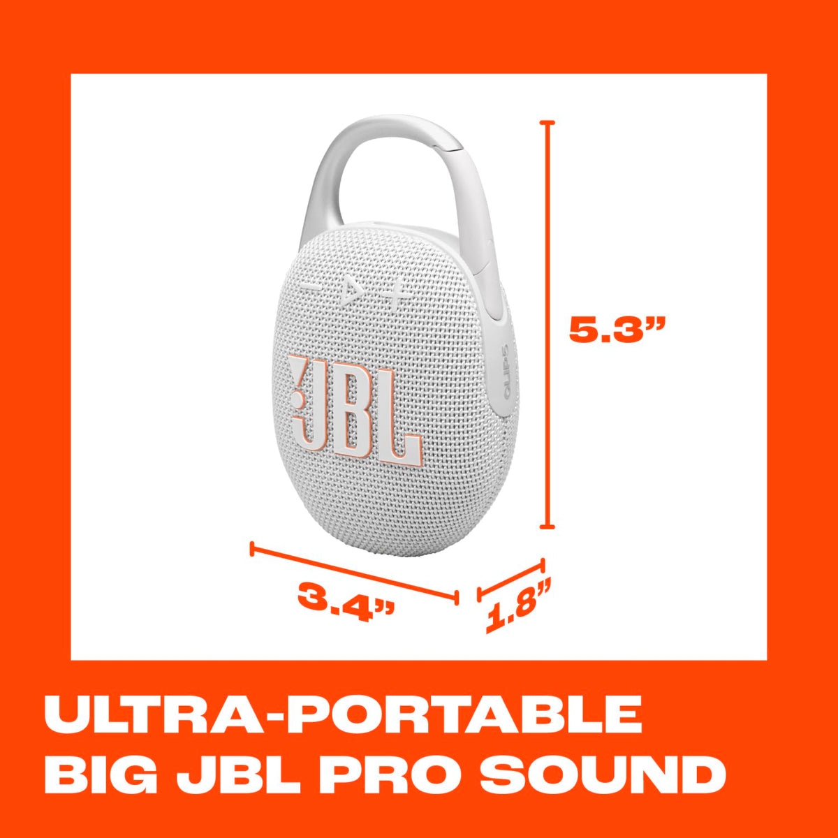 JBL Clip 5 provides up to 12 hours of playback on a single charge.