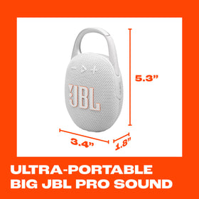 JBL Clip 5 provides up to 12 hours of playback on a single charge.