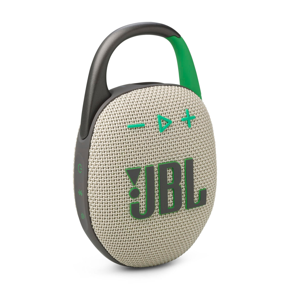 JBL Clip 5 compact design for easy one-hand portability and on-the-go listening.