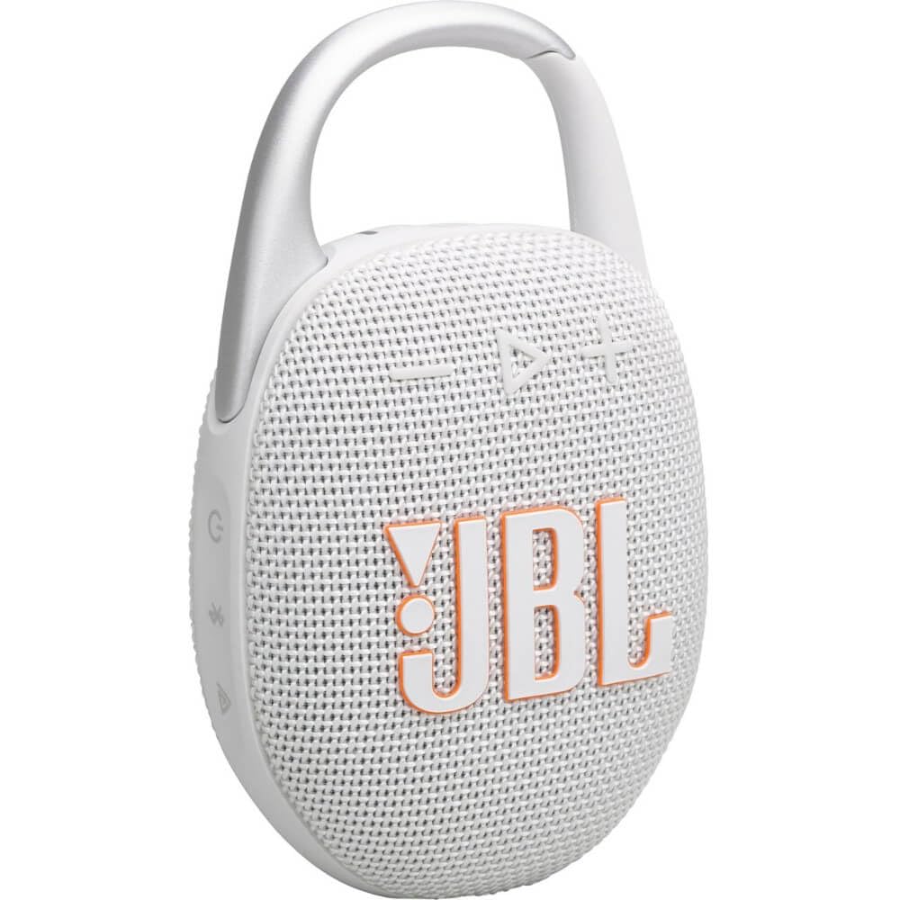 JBL Clip 5 redesigned carabiner enables easy clipping to backpacks.