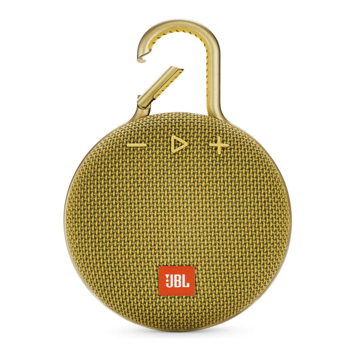 JBL Clip 3 front view showing speaker and bright mustard color, portable listening advantage