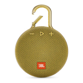 JBL Clip 3 front view showing speaker and bright mustard color, portable listening advantage