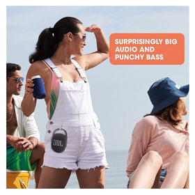 JBL Clip 4 white battery life up to 10 hours.
