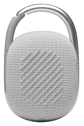 JBL Clip 4 white two-speaker setup used outdoors.
