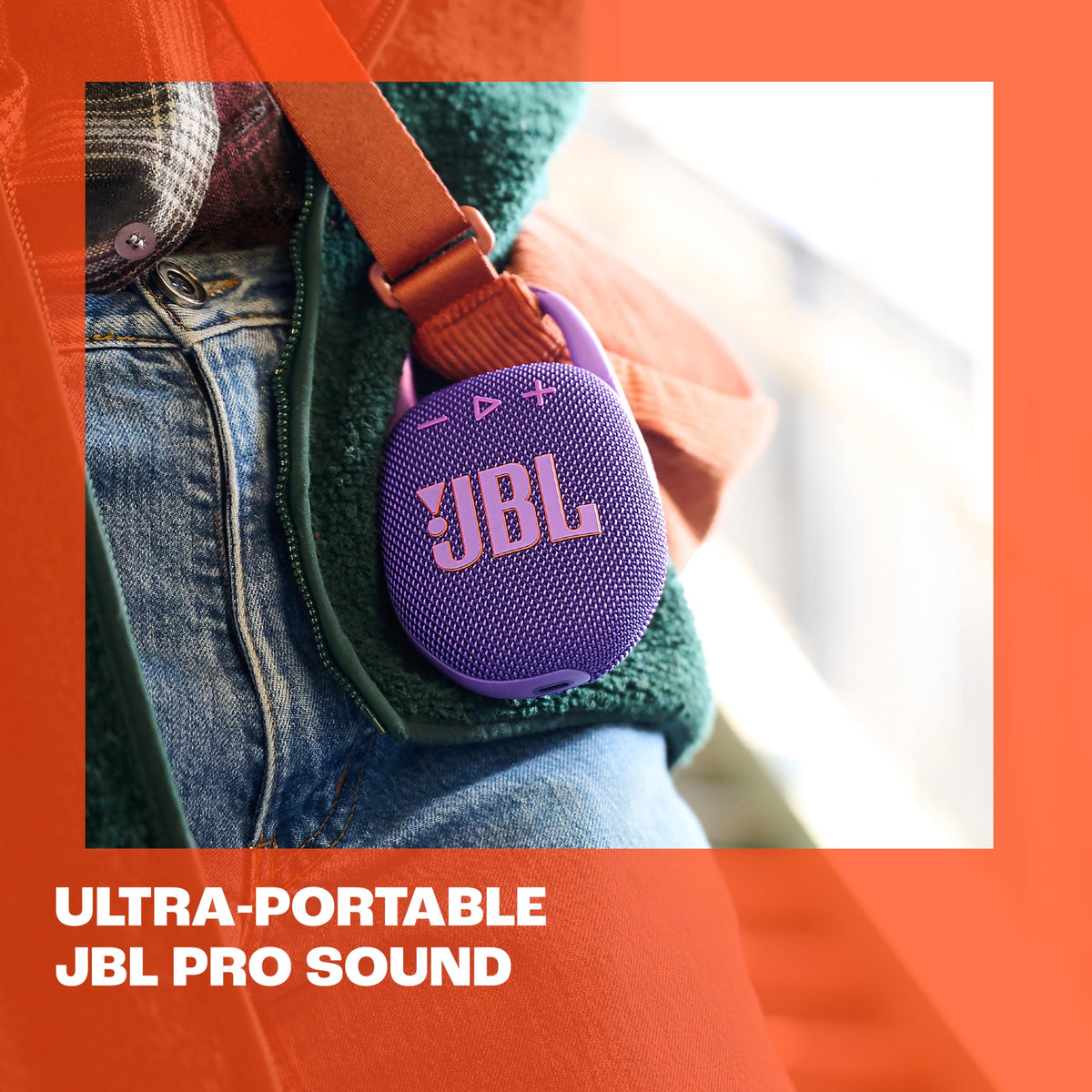 JBL Clip 5 Purple waterproof and dustproof exterior protects music outdoors.