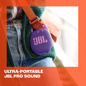 JBL Clip 5 Purple waterproof and dustproof exterior protects music outdoors.