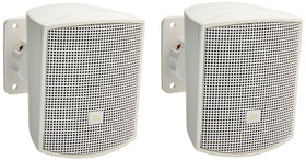 JBL Control 52-WH surface-mount satellite speakers with wall-mount brackets for flexible installation.