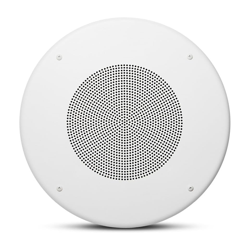 JBL CSS8018 8-inch ceiling speaker in white with wide coverage for paging and background music.