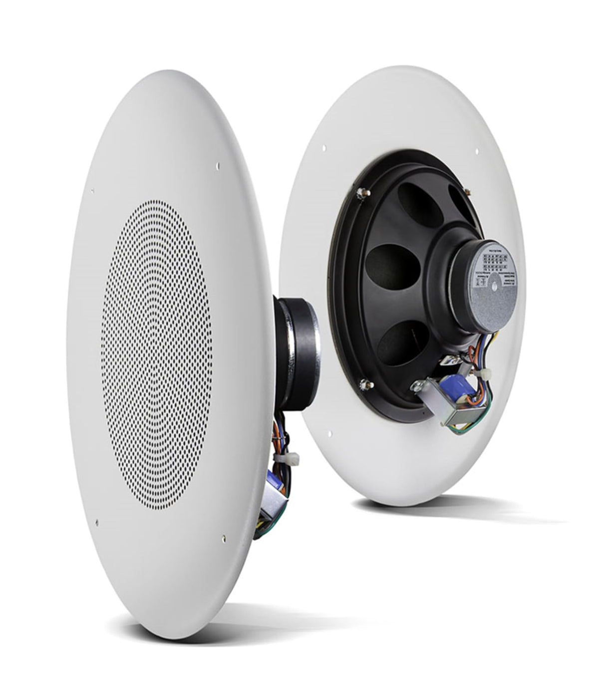 Close-up of JBL CSS8018 pre-attached grille and transformer for quick installation.