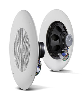 Close-up of JBL CSS8018 pre-attached grille and transformer for quick installation.