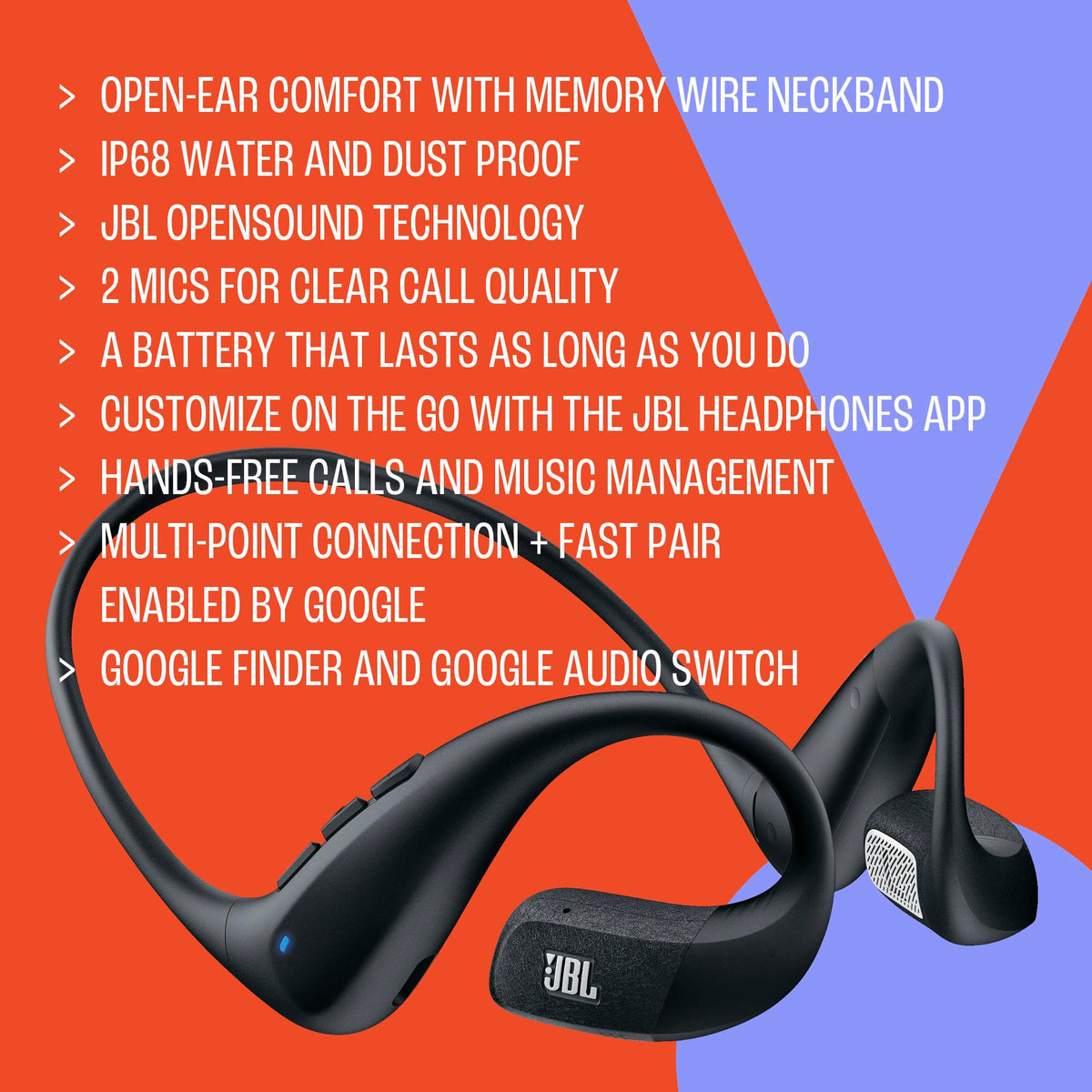 Two beamforming mics on JBL Endurance Pace for clear calls