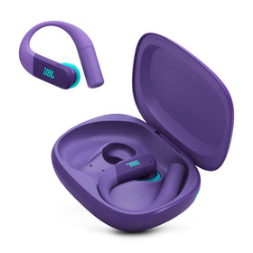 JBL Endurance Peak 4 earbuds in case offering portable charging on the go