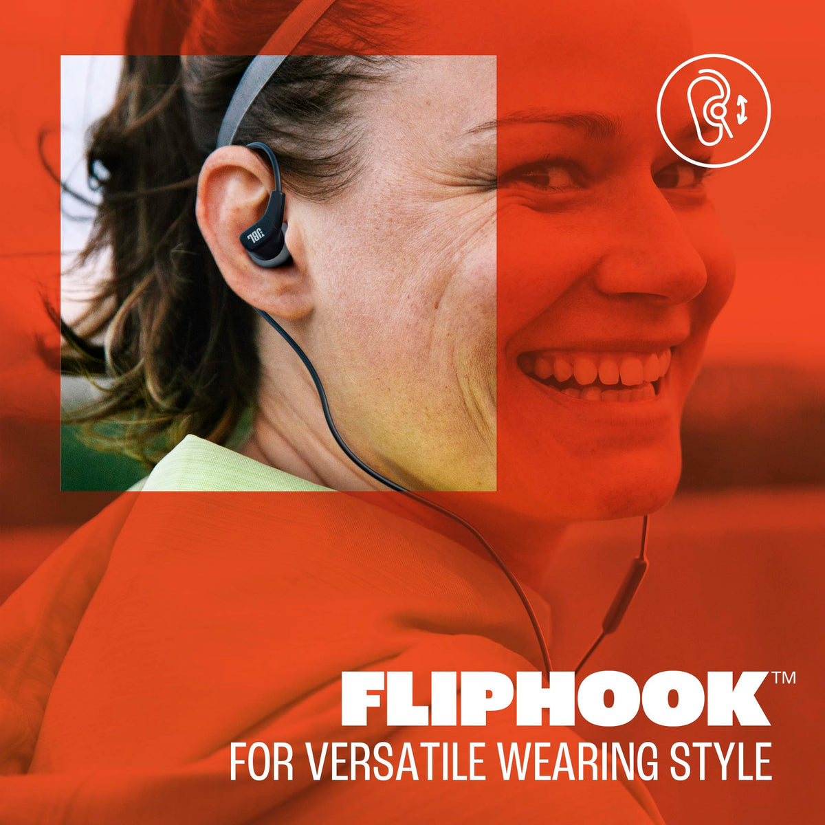 JBL TwistLock ear tip close-up showing secure fit and comfort benefit