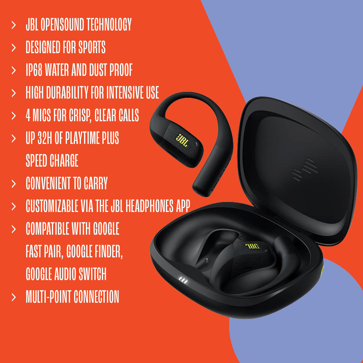 JBL Endurance Zone delivers up to 32 hours of combined playback.