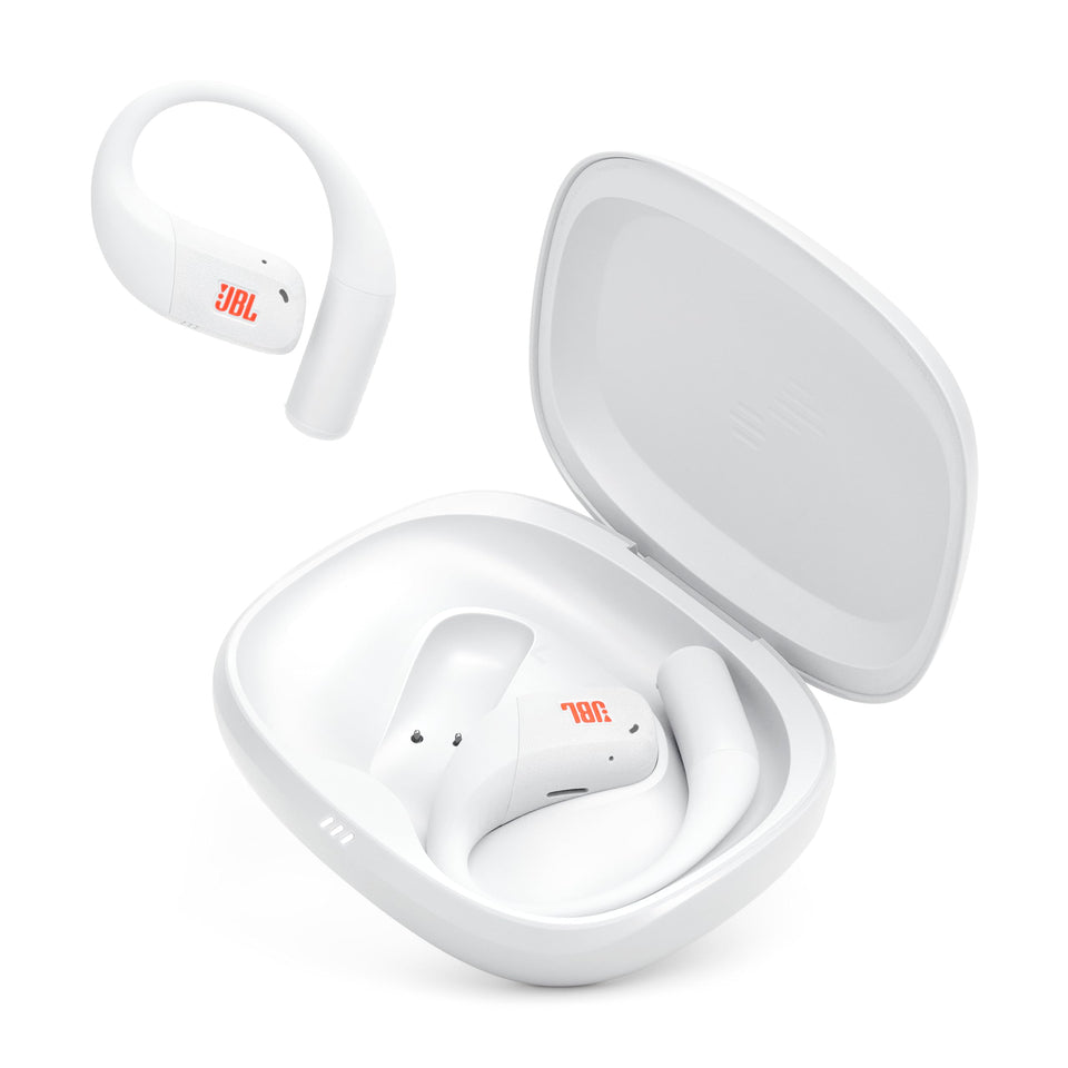 JBL Endurance Zone open-ear buds in use showing surroundings-aware listening during workouts.