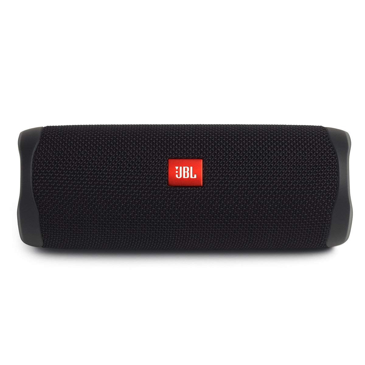JBL Flip 5 black front view showing compact portability for outdoor listening